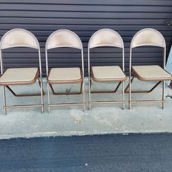 Vintage Set of Four 1950'S Metal Folding Chairs with Original Upholstery Seats. 