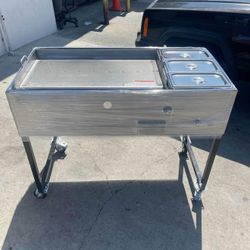 Plancha Nueva De Accero Con 3 Charolas I Con Mangera I Patas Desmontables