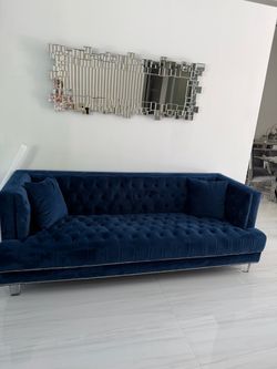 Navy velvet sofa and chair