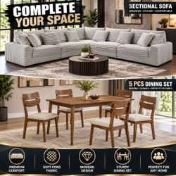 🌟Free delivery! Brand New Sectional Sofa and 5-Piece Dining Set Bundle