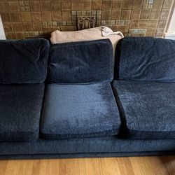 Modern Armless 3-Seater Sofa - Navy Textured Fabric