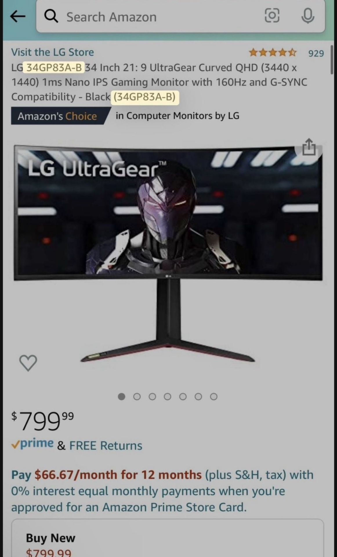 LG UltraGear QHD 34-Inch Curved Gaming Monitor 34GP83A-B, Nano IPS 1ms (GtG) with VESA DisplayHDR 400, NVIDIA G-SYNC, and AMD FreeSync Premium, 144Hz