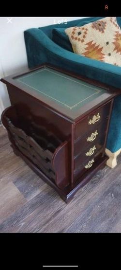 Vintage side-end table with magazine rack and storage cabinet