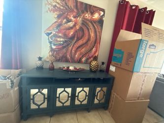Teal Mirrored Sideboard / Buffet Cabinet
