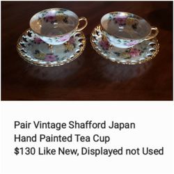 Pair Vintage Shafford Japan Hand Painted Tea Cups