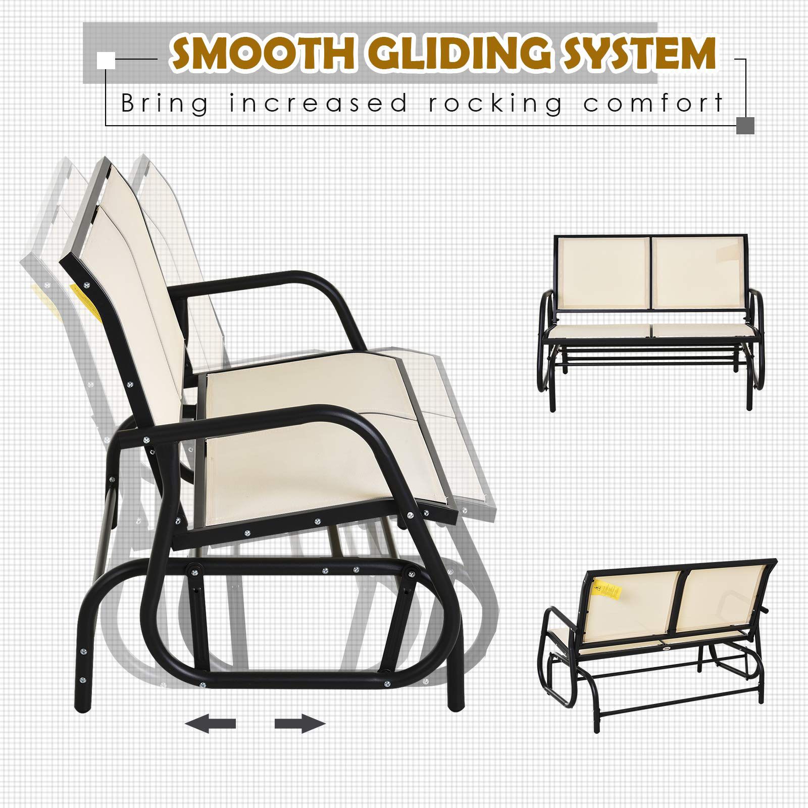 🎉 BRAND NEW Outsunny Outdoor Double Rocking Chäir with a Comfortable Sling Fabric Backing, Steel Frame, Curved Rocking Arms, Beige