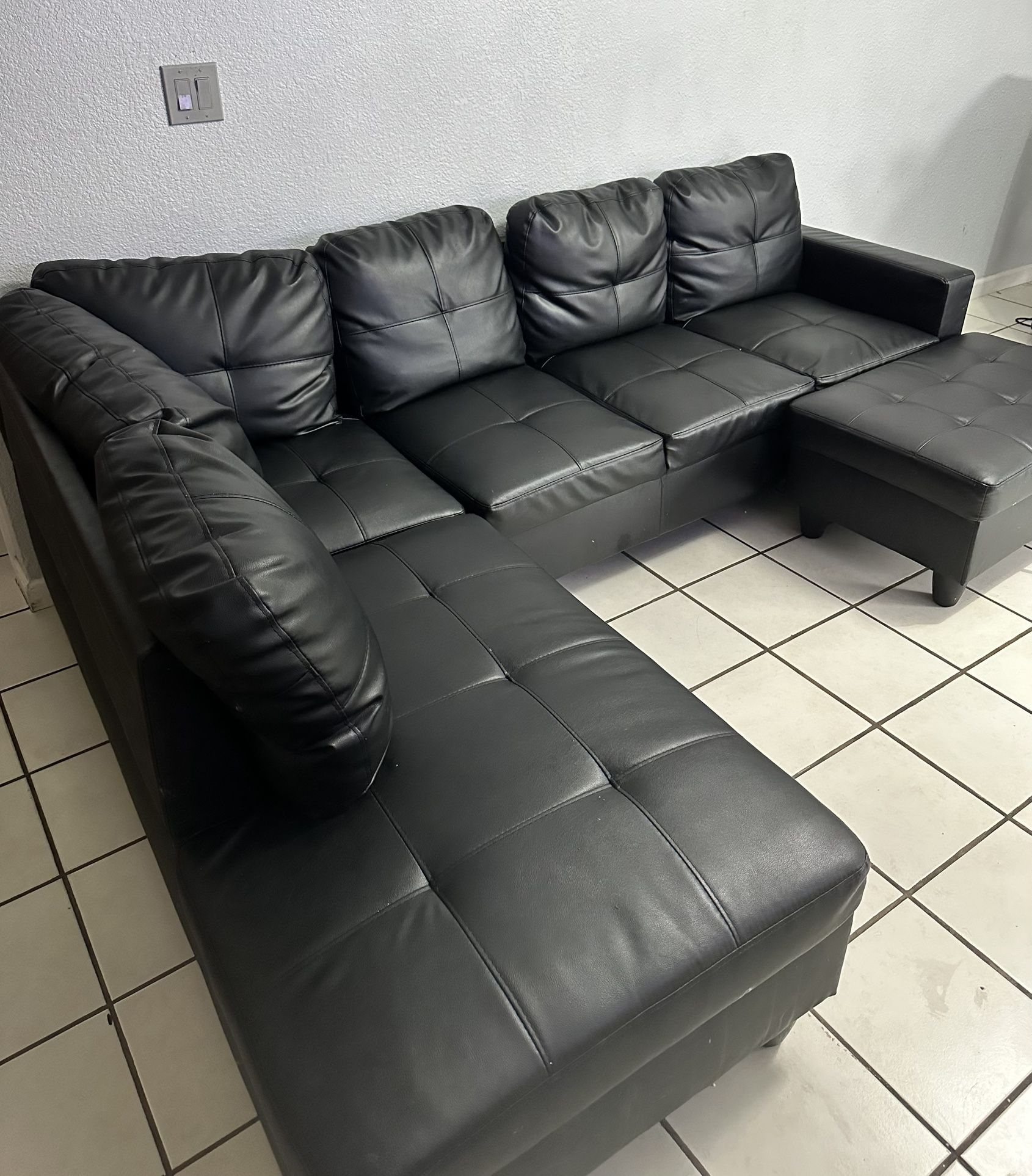 L Shape Black leather Couch