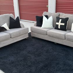 Ashley Gray Sofa And Loveseat living Room Set - Pre Cleaned Sandstone Gray Fabric 