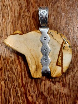 Stamped SS Jasper Bear Pendant