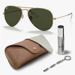 Ray-Ban RB3025 Classic Aviator Shape Sunglasses With Eyewear Kit Bundle
