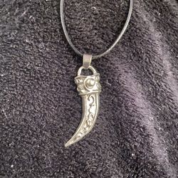 Silver Rams Horn Charm on Leather Necklace