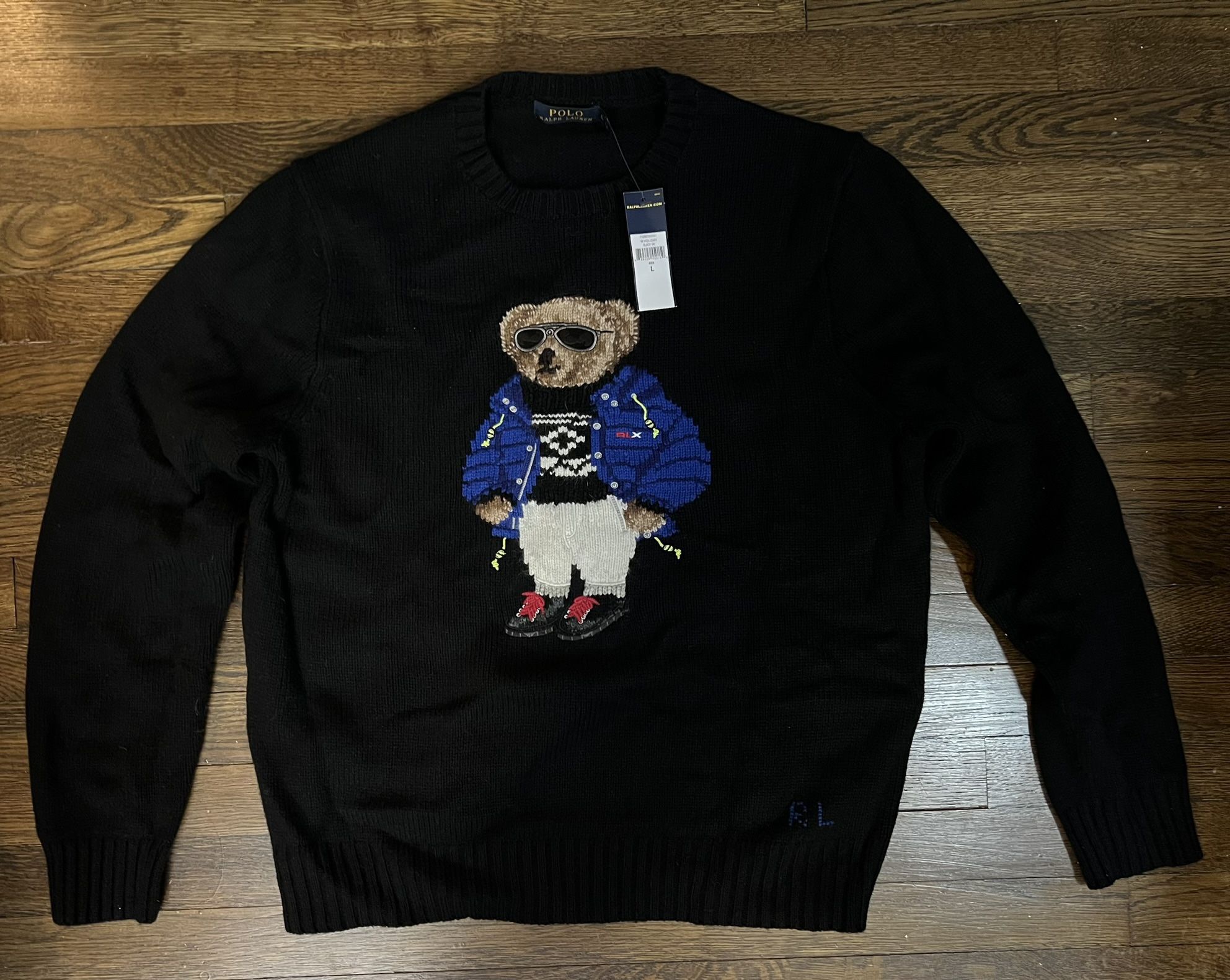NWT Polo Ralph Lauren Black RLX Ski Wool Teddy Bear Sweater Size L