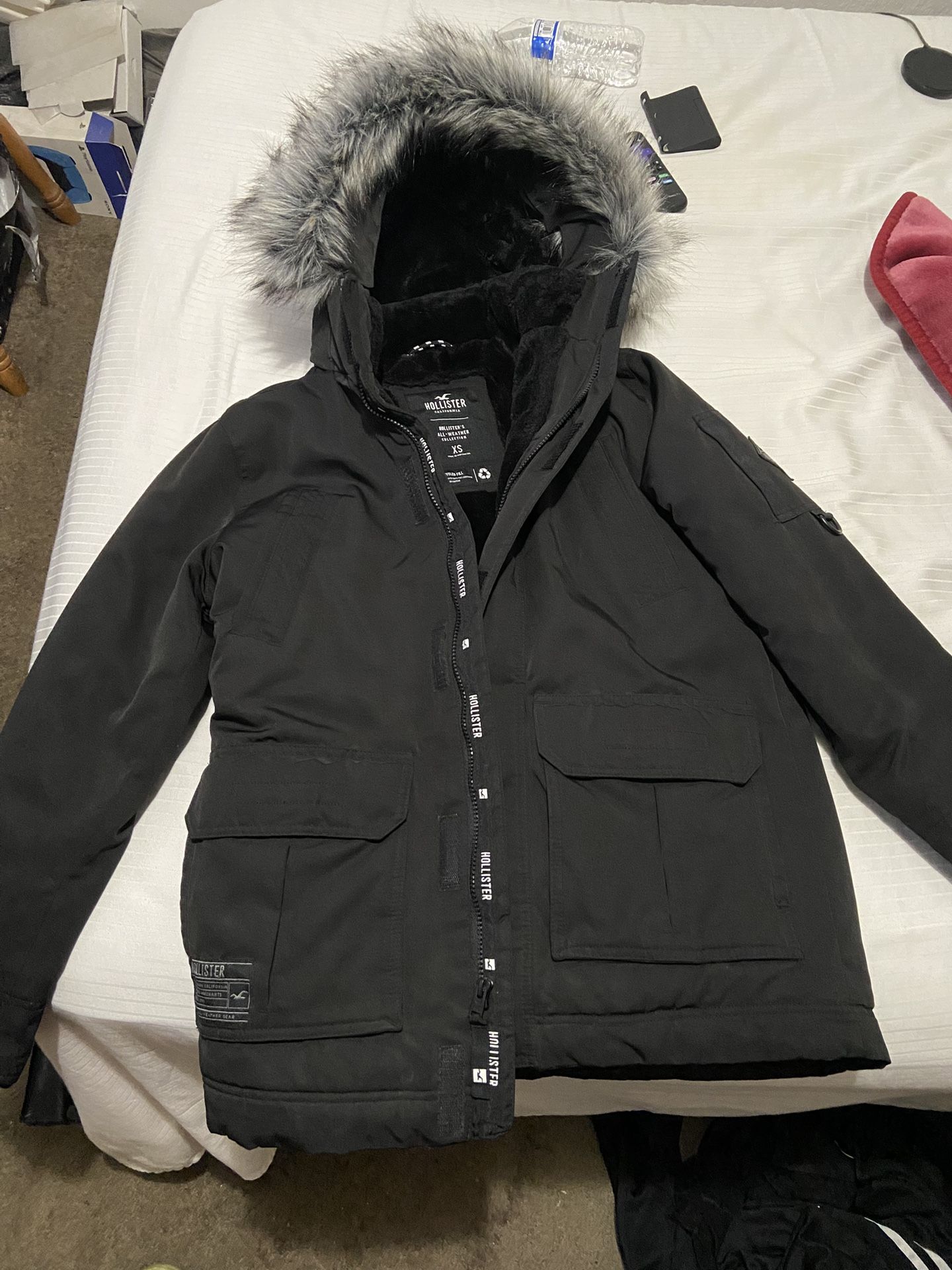Hollister Black Faux Fur Parka Jacket