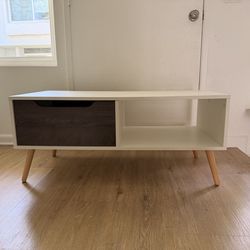 MCM TV Stand Console – White and Walnut, 39 in wide