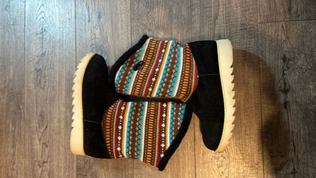 Black Suede Boots with Fair Isle Knit Panel
