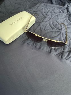 Versace 2141 Men's Square Sunglasses Gold Metal Frame Black Lens Designer