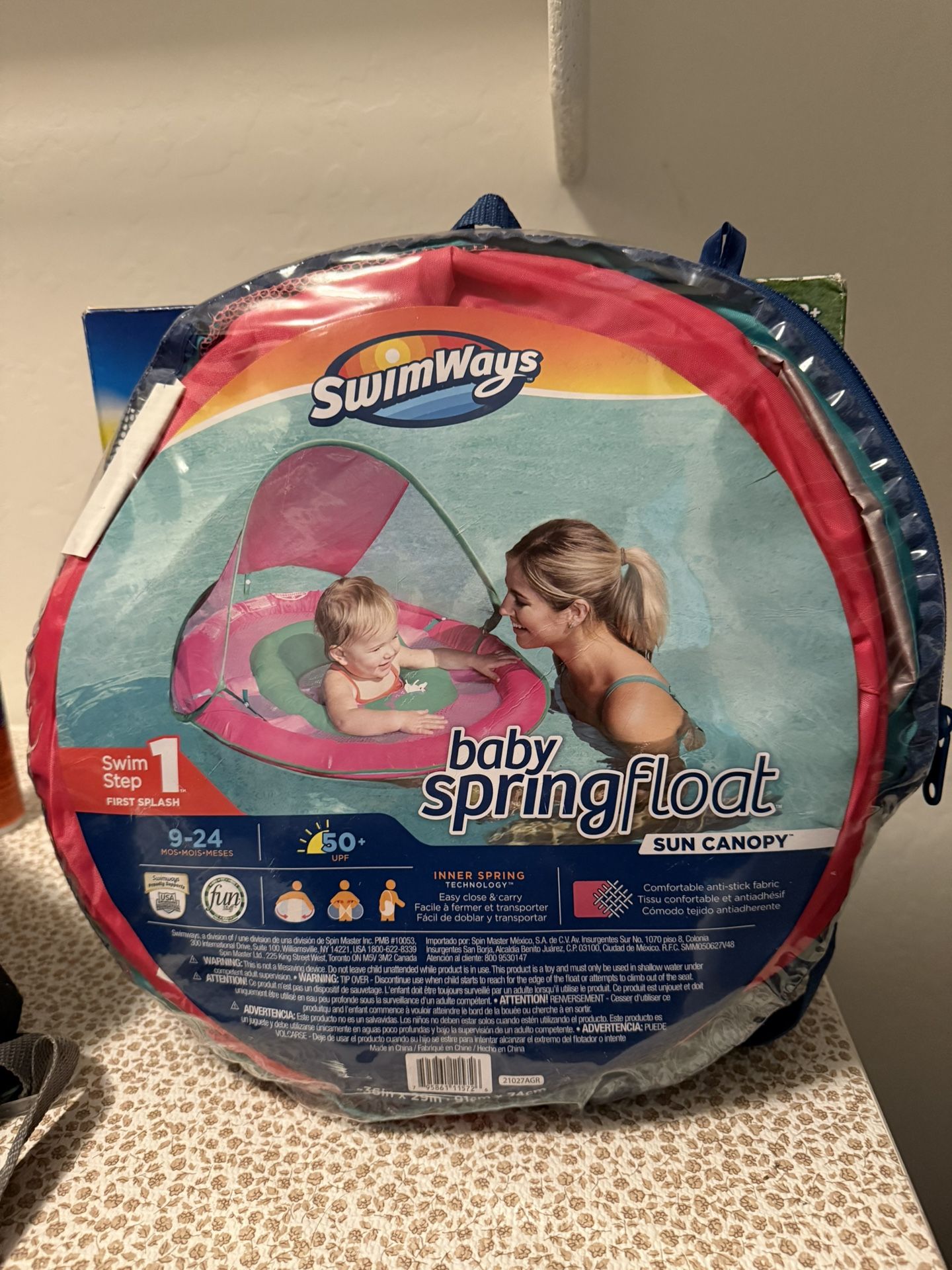 SwimWays Baby Spring Float Sun Canopy, Inflatable Pool Float for Baby Girls