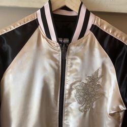 Members Only Reversible Black, Champagne, and Pink Bomber Jacket 