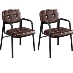 2PCS Office Guest Reception Chairs Leather Waiting Room Executive Office Chair Ergonomic Upholstered Armchair with Metal Frame, Leather Seat