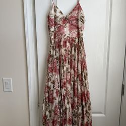 Floral Maxi Dress – Pink & Cream – Spaghetti Strap – Size Small