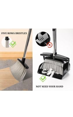 Broom and Dustpan Set for Home with Lid Indoor Upright Dustpan Broom and Dustpan Set Combo Dust Pan with Long Handle Apartment Household Essentials fo