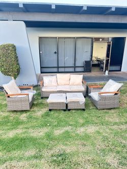 6pc outdoor rocker set with ottomans
