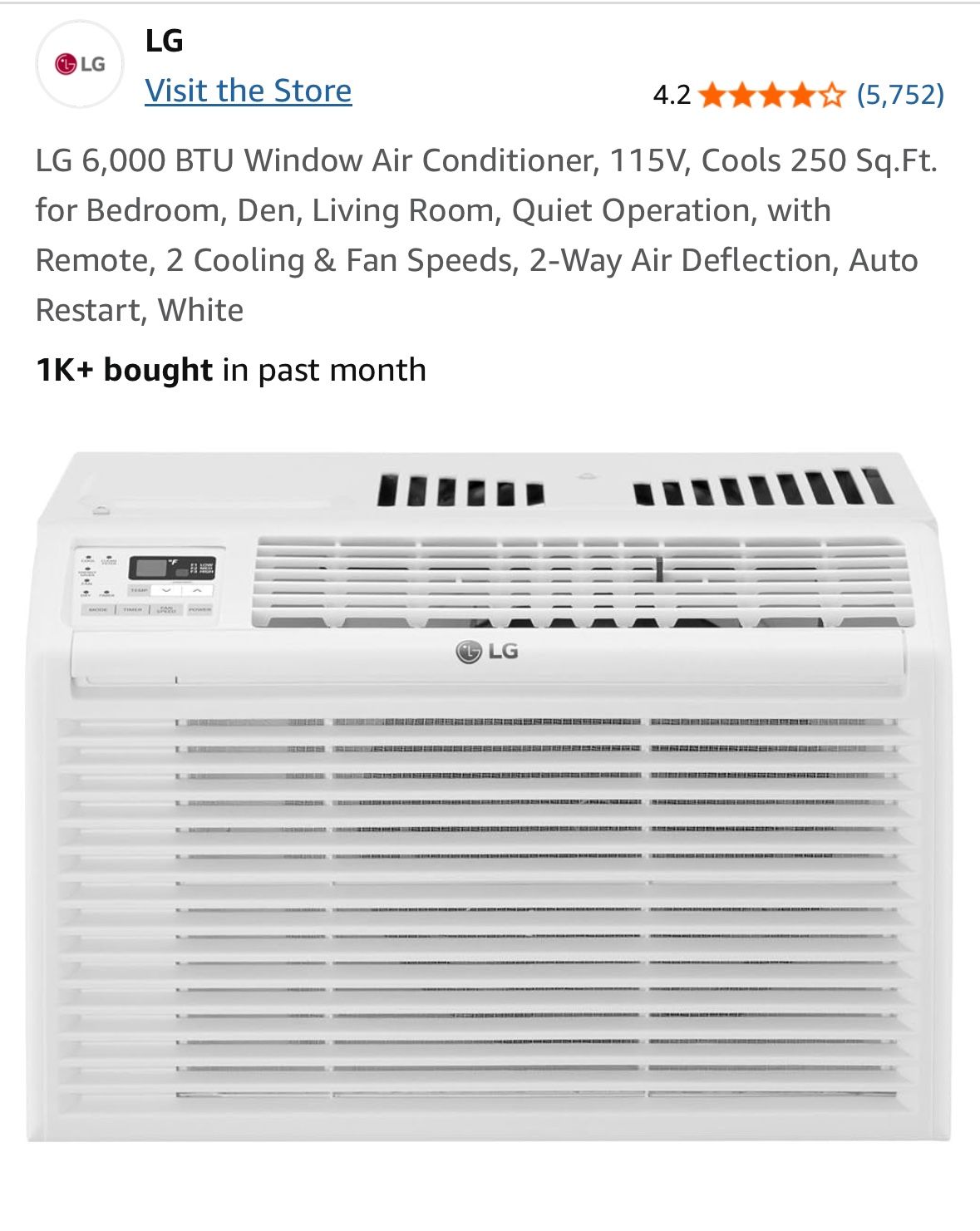 LG 6,000 BTU Window Air Conditioner