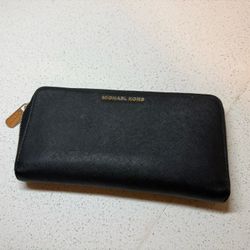 Michael Kors Black and Gold Zip-Around Wallet