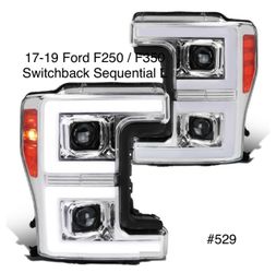 2017 to 2019 Ford F250 / F350 Switchback Sequential LED DRL Projector Headlights - Chrome / Clear Lens