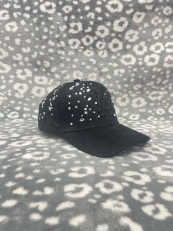 Black LA Baseball Cap with Rhinestones