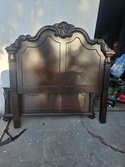 Dark Wood Queen Bed Frame Piece with Scroll Detail