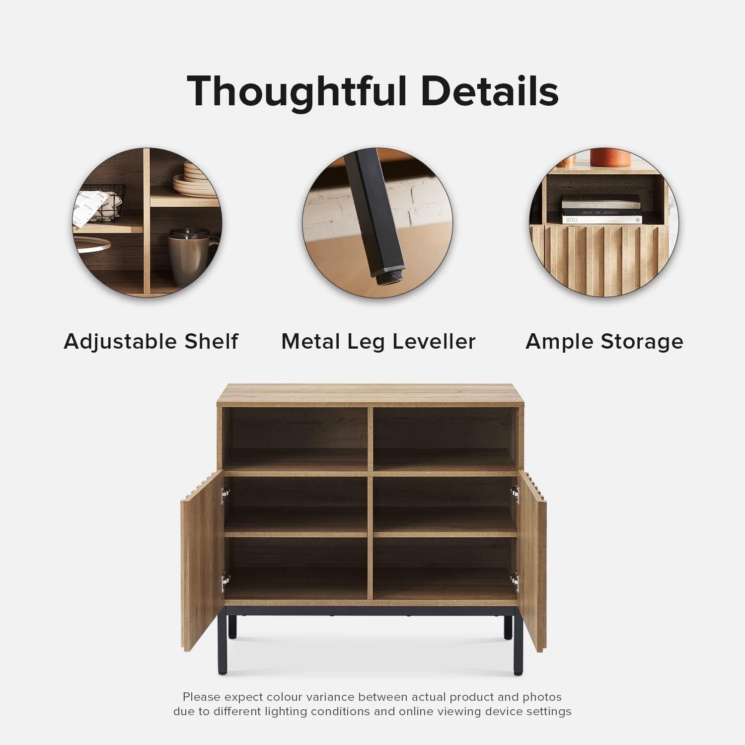 mopio Norwin Storage Cabinet, Sturdy Modern Rustic Industrial Buffet Sideboard, Fluted Accent Storage Cabinets, Credenza, Oak Wood TV Stand, Entertain