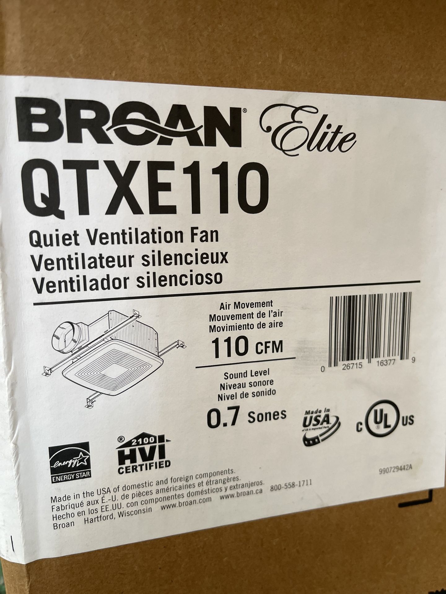 Broan QTXE110 Ventilation Fan 110 CFM