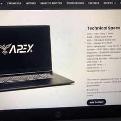 New Apex Gaming Laptop,  1000$ (800$ off) hasn’t left the package yet and is brand new.
