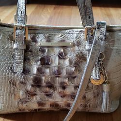BRAHMIN Melbourne Collection Leather Crocodile-Embossed Medium Asher  Tasseled Tote Bag