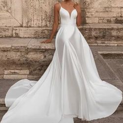 V Neck Satin Wedding Dress