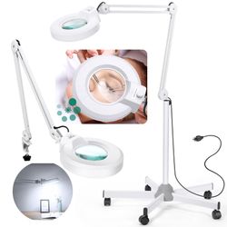 10X Magnifying Glass with Light and Stand, Floor Lamp with 5 Wheels Rolling Base for Lash Estheticians Facials, 1,500 Lumens Stepless Dimmable, LED Li