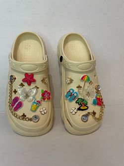 Beige Clogs for Women with beach vacation charms women size 7