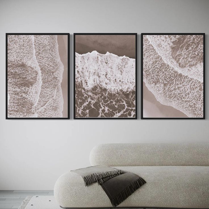 Set Of 3 Calming Waves Moody Light Brown Aesthetic 24×36in