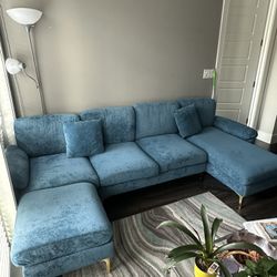 Blue Sectional + Ottoman 