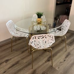 White Modern Glass Dining Set For 4