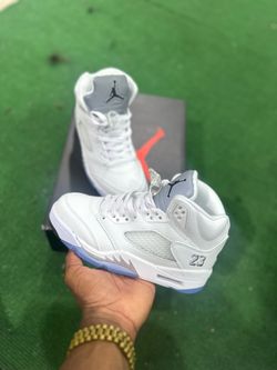 All white Jordan 5 mettalics