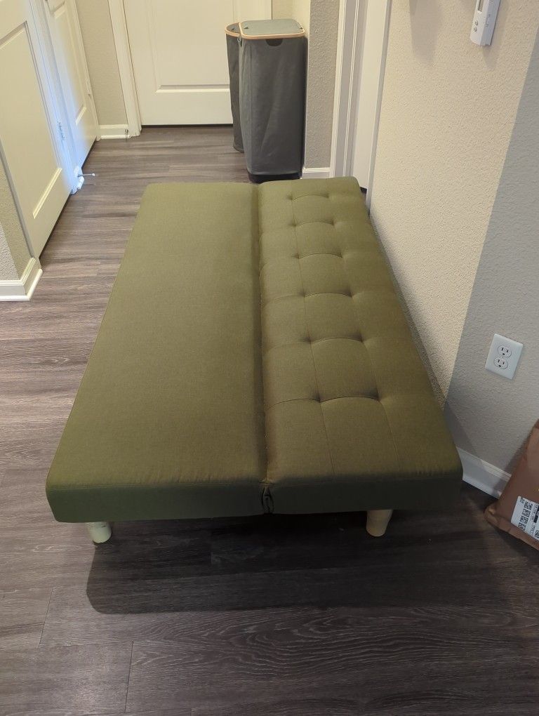 Olive Green Linen Futon, Couch And Sleeper