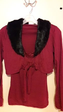 Maroon Blouse with Black Collar Vest.