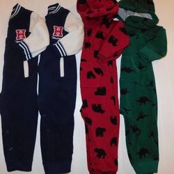 Carter's Boys 18 Months One Piece Fleece Rompers Outfits Lot TWINS!