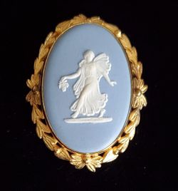 Vintage Wedgwood Blue and White Jasperware GF Cameo Brooch Made in England