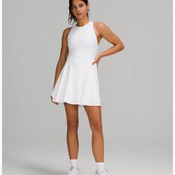NEW Lululemon Tennis Court Crush Women’s Lined Dress in Platinum White Size 4