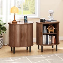 Nightstand, Side Table, End Table with Charging Station, Nightstand with Storage and Sliding Tambour Door