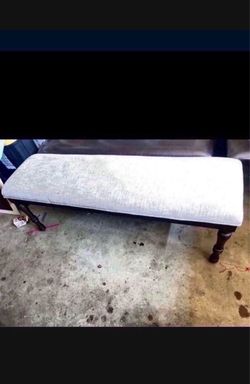 Bench Brand New $130 54 wide 18 1/2 tall fabric color gray wood color brown .
