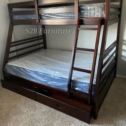 Twin Full Size expresso Bunkbed W Orthopedic Mattress
